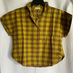Easel Yellow and Brown Plaid Blouse